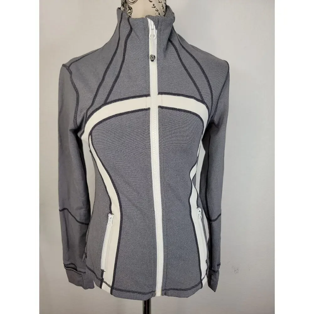 Lululemon Define Jacket Womens 6 Zip Up Thumbholes Mini Stripes Gray Herringbone